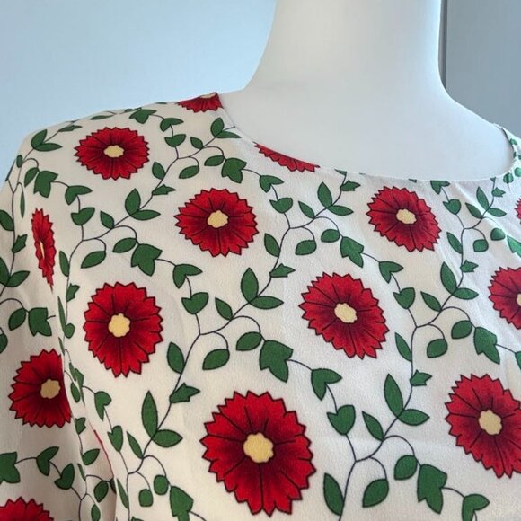 Compañía Fantástica Cream Mini Dress - Red Floral Print & Bubble Sleeves – EU L - Picture 6 of 8